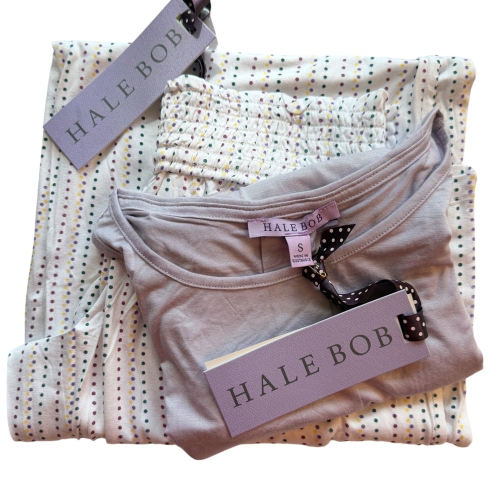 NWT! $125 HALE BOB Lavender Polka Dot Sleep Pajama Set Lounge Luxe Bamboo SMALL